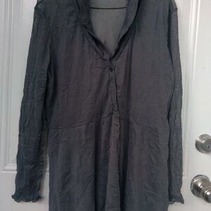 DARK GRAY CREPE JACKET SHEER LONG-SLEEVE BLOUSE SIZE M SHAWL NECKLINE TWO LAYERS